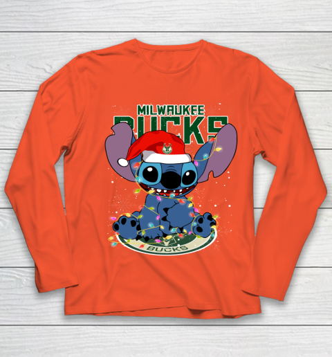 Milwaukee Bucks NBA noel stitch Basketball Christmas Youth Long Sleeve 2