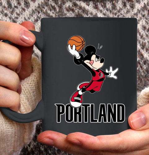 NBA Basketball Portland Trail Blazers Cheerful Mickey Mouse Shirt Ceramic Mug 15oz