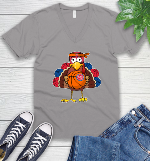 Detroit Pistons Turkey thanksgiving day V-Neck T-Shirt 4