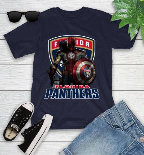 NHL Captain America Thor Spider Man Hawkeye Avengers Endgame Hockey Florida Panthers Youth T-Shirt 3