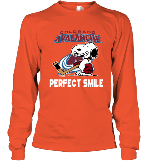 qdsj colorado avalanche snoopy perfect smile the peanuts youth long sleeve 50 front orange
