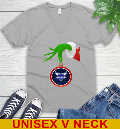 Charlotte Hornets Grinch Merry Christmas NBA Basketball V-Neck T-Shirt 4