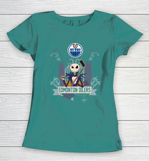 NHL Edmonton Oilers Hockey Jack Skellington Halloween Women's T-Shirt 10