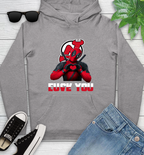 NHL New Jersey Devils Deadpool Love You Fuck You Hockey Sports Youth Hoodie 6