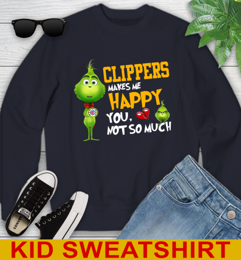 NBA Los Angeles Clippers Makes Me Happy You Not So Much Grinch Basketball Sports Youth Sweatshirt 2