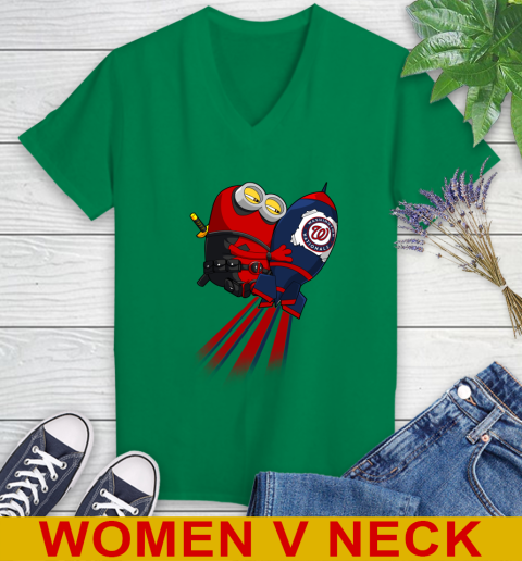 MLB Baseball Washington Nationals Deadpool Minion Marvel Shirt Women's V-Neck T-Shirt 5