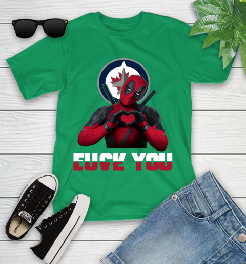 NHL Winnipeg Jets Deadpool Love You Fuck You Hockey Sports Youth T-Shirt 8
