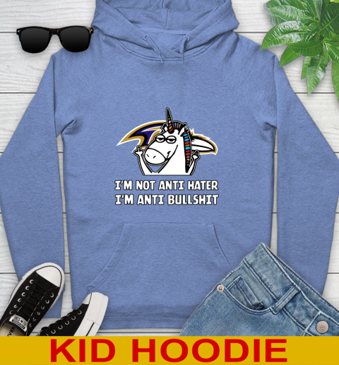 Baltimore Ravens NFL Football Unicorn I'm Not Anti Hater I'm Anti Bullshit Youth Hoodie 12