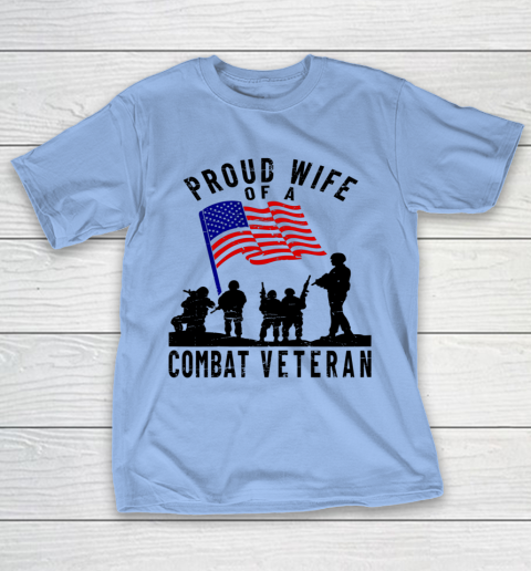 Veteran Shirt Proud Wife of a Combat Veteran Retro US Flag Military Family T-Shirt 8