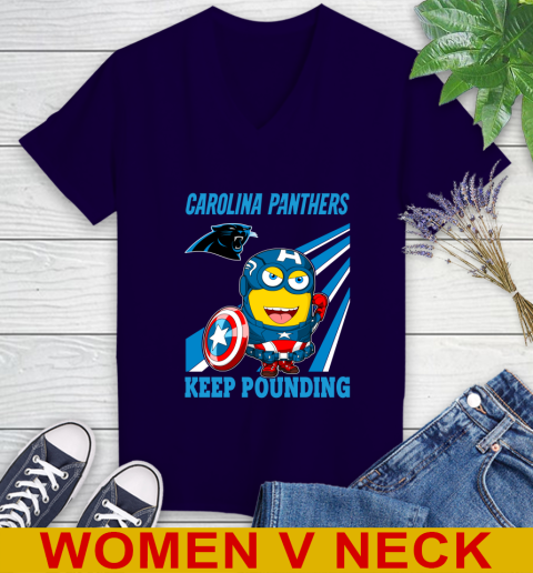 NFL Football Carolina Panthers Captain America Marvel Avengers Minion Shirt Women's V-Neck T-Shirt 3