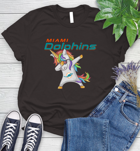 Miami Dolphins NFL Football Funny Unicorn Dabbing Sports Women's T-Shirt 8