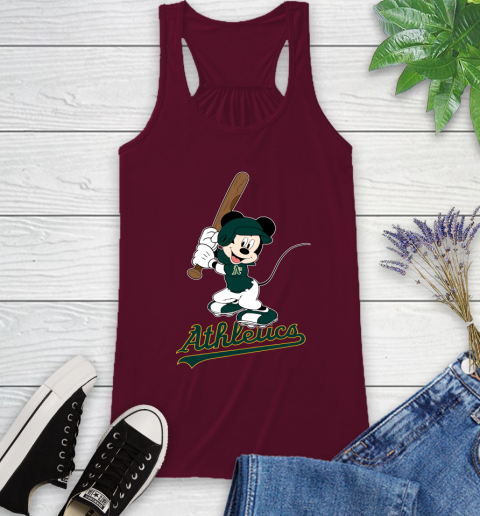 MLB Baseball Oakland Athletics Cheerful Mickey Mouse Shirt Racerback Tank 3