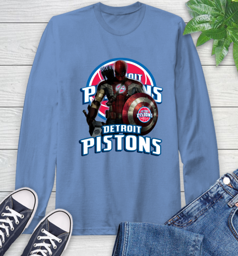 Detroit Pistons NBA Basketball Captain America Thor Spider Man Hawkeye Avengers Long Sleeve T-Shirt 11