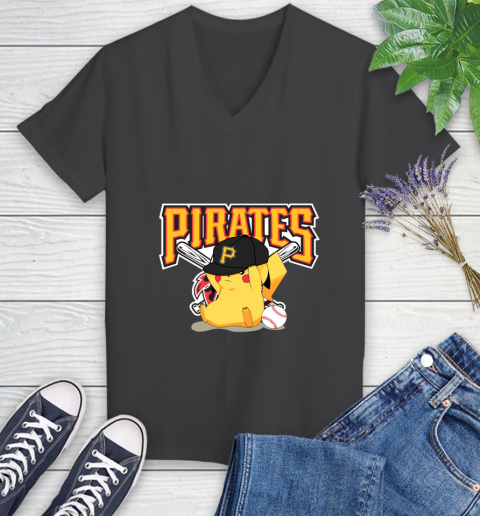 MLB Pikachu Baseball Sports Pittsburgh Pirates Women's V-Neck T-Shirt 8