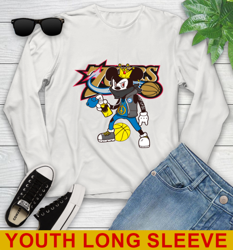Philadelphia 76ers NBA Basketball Mickey Peace Sign Sports Youth Long Sleeve 12