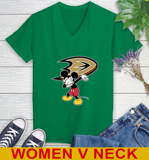 Anaheim Ducks NHL Hockey Dabbing Mickey Disney Sports Women's V-Neck T-Shirt 6