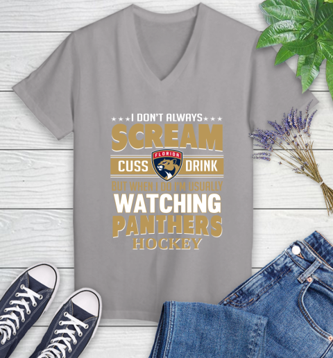 Florida Panthers NHL Hockey I Scream Cuss Drink When I'm Watching My Team Women's V-Neck T-Shirt 4