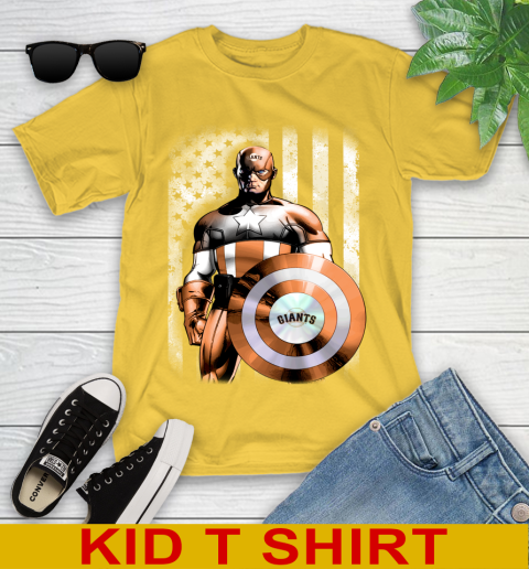 San Francisco Giants MLB Baseball Captain America Marvel Avengers American Flag Shirt Youth T-Shirt 9