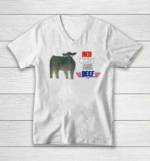 Red White And Beef Funny V-Neck T-Shirt