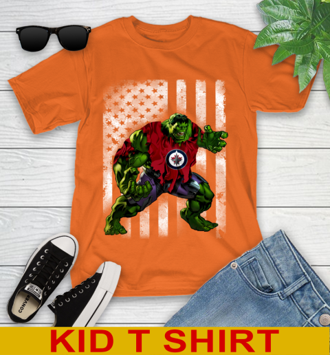 Winnipeg Jets Hulk Marvel Avengers NHL Hockey American Flag Youth T-Shirt 8