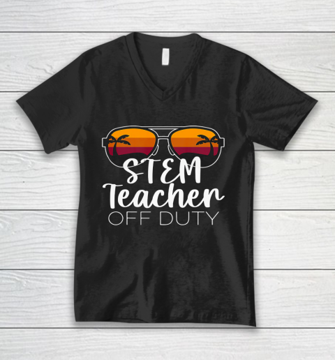 STEM Teacher Off Duty Sunglasses Beach Sunset V-Neck T-Shirt