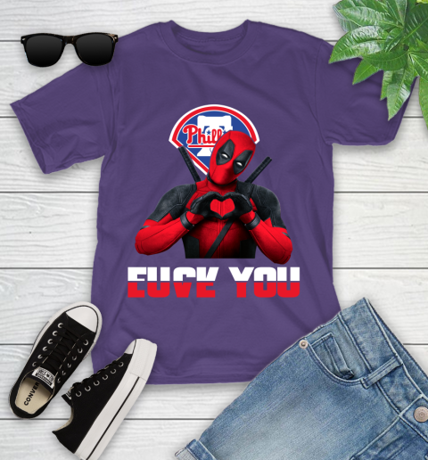 MLB Philadelphia Phillies Deadpool Love You Fuck You Baseball Sports Youth T-Shirt 3