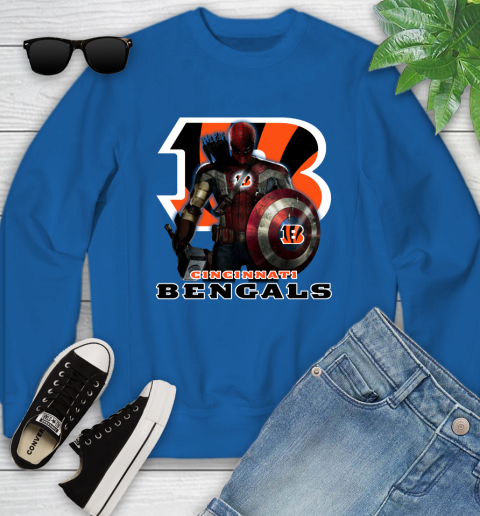 NFL Captain America Thor Spider Man Hawkeye Avengers Endgame Football Cincinnati Bengals Youth Sweatshirt 8