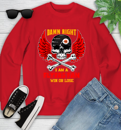 NHL Damn Right I Am A Philadelphia Flyers Win Or Lose Skull Hockey Sports Youth Sweatshirt 8
