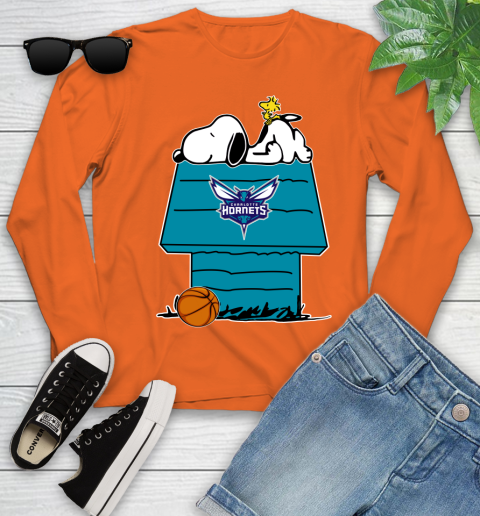 Charlotte Hornets NBA Basketball Snoopy Woodstock The Peanuts Movie Youth Long Sleeve 4