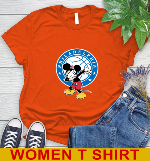 Philadelphia 76ers NBA Basketball Dabbing Mickey Disney Sports Women's T-Shirt 4