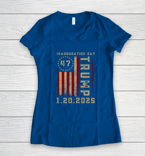 Donald Trump Inauguration Day 2025 47th President 47 US Flag Women's V-Neck T-Shirt 5