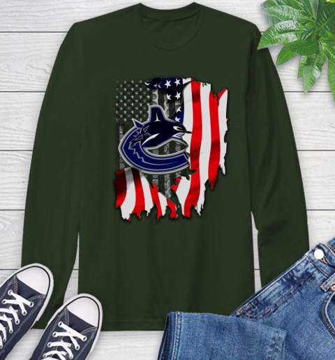 Vancouver Canucks NHL Hockey American Flag Long Sleeve T-Shirt 7