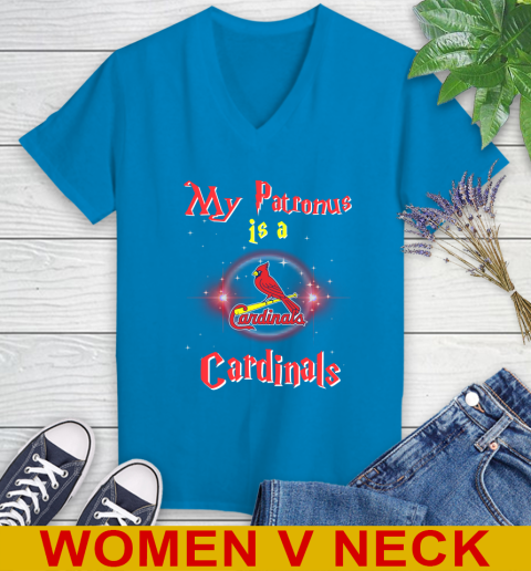 MLB Baseball Harry Potter My Patronus Is A St.Louis Cardinals Women's V-Neck T-Shirt 7