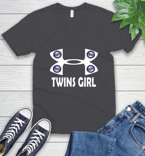 MLB Minnesota Twins Girl Under Armour Baseball Sports V-Neck T-Shirt 4