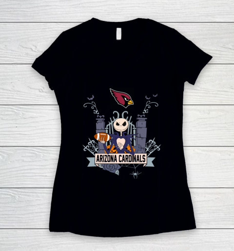 NFL Arizona Cardinals Football Jack Skellington Halloween Women's V-Neck T-Shirt