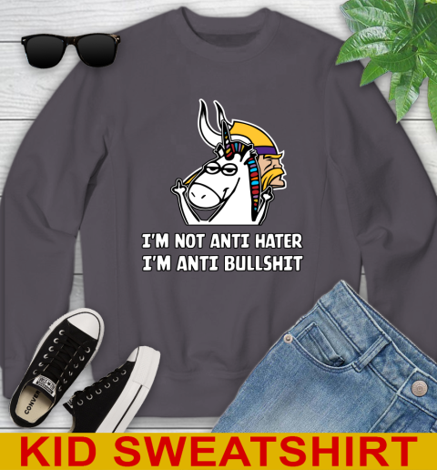 Minnesota Vikings NFL Football Unicorn I'm Not Anti Hater I'm Anti Bullshit Youth Sweatshirt 6