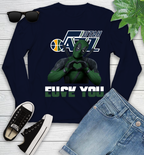 NBA Utah Jazz Deadpool Love You Fuck You Basketball Sports Youth Long Sleeve 2
