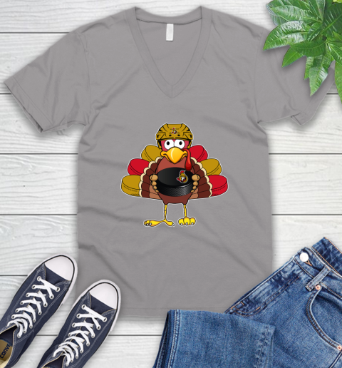 Ottawa Senators Turkey Thanksgiving Day V-Neck T-Shirt 4