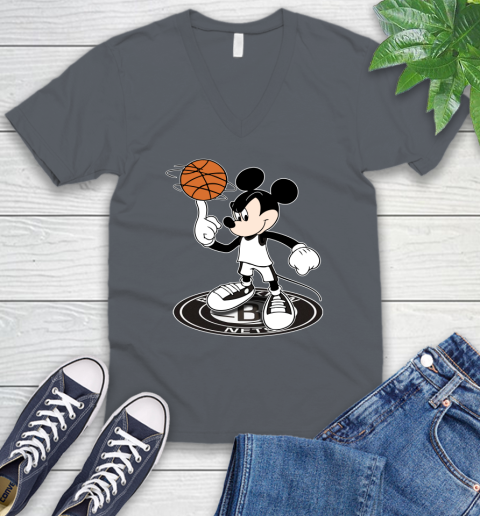 NBA Basketball Brooklyn Nets Cheerful Mickey Disney Shirt V-Neck T-Shirt 5