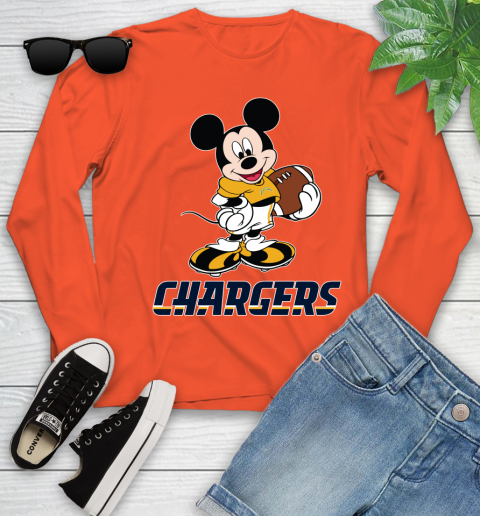 NFL Football Los Angeles Chargers Cheerful Mickey Mouse Shirt Youth Long Sleeve 4