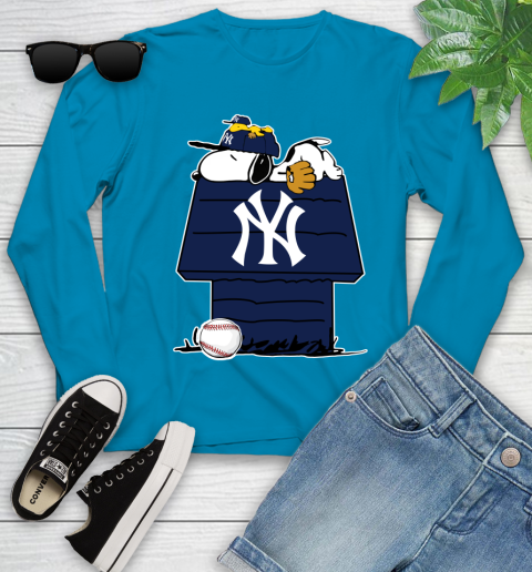 MLB New York Yankees Snoopy Woodstock The Peanuts Movie Baseball T Shirt Youth Long Sleeve 7