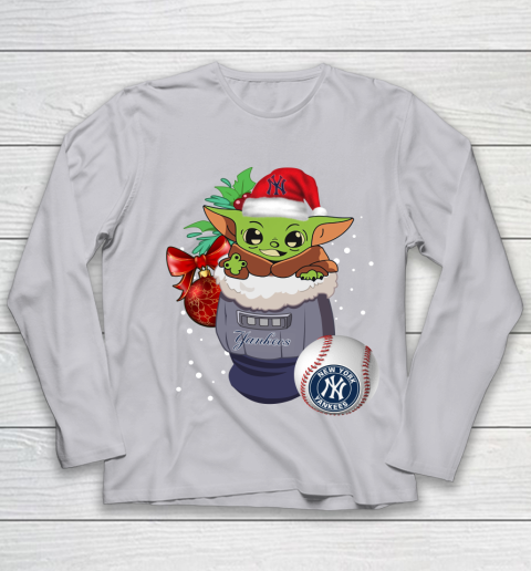New York Yankees Christmas Baby Yoda Star Wars Funny Happy MLB Youth Long Sleeve 5