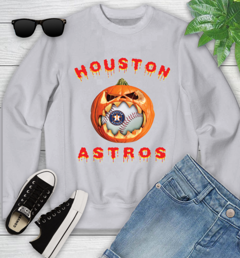 MLB Houston Astros Halloween Pumpkin Baseball Sports Youth Sweatshirt 4