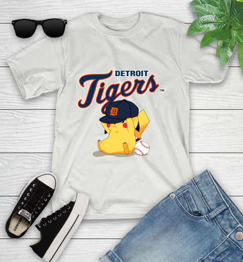 MLB Pikachu Baseball Sports Detroit Tigers Youth T-Shirt 12
