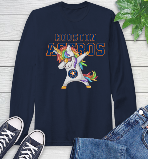 Houston Astros MLB Baseball Funny Unicorn Dabbing Sports Long Sleeve T-Shirt 4