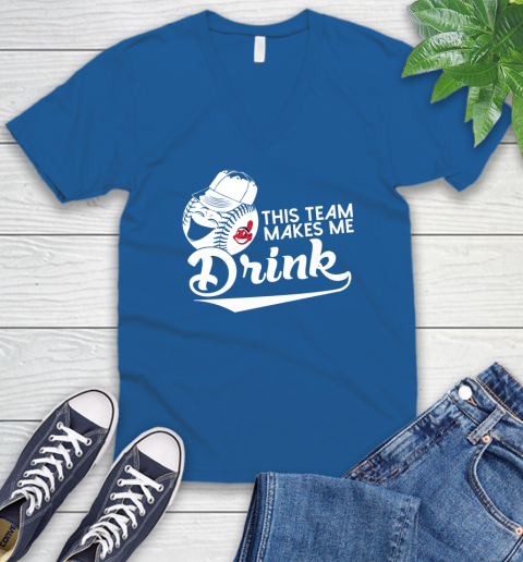 MLB Baseball This Team Makes Me Drink Adoring Fan Cleveland Indians V-Neck T-Shirt 5