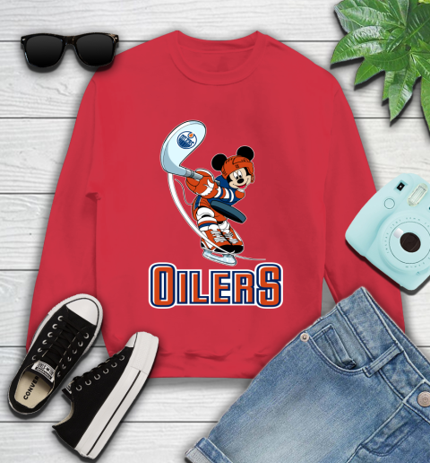 NHL Hockey Edmonton Oilers Cheerful Mickey Mouse Shirt Youth Sweatshirt 8