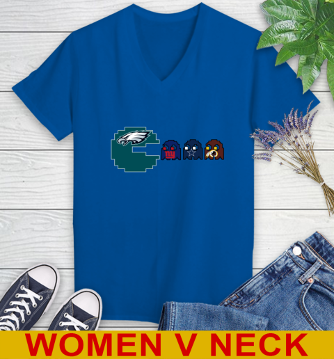 Philadelphia Eagles NFL Football Pac Man Champion Women's V-Neck T-Shirt 11