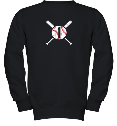 Baseball Number 1 One Shirt Distressed Softball Apparel Youth Sweatshirt