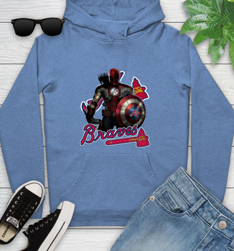 MLB Captain America Thor Spider Man Hawkeye Avengers Endgame Baseball Atlanta Braves Youth Hoodie 12